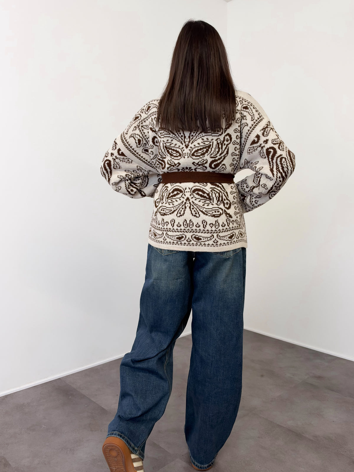 Cardigan Crop Azteco - Burro Marrone