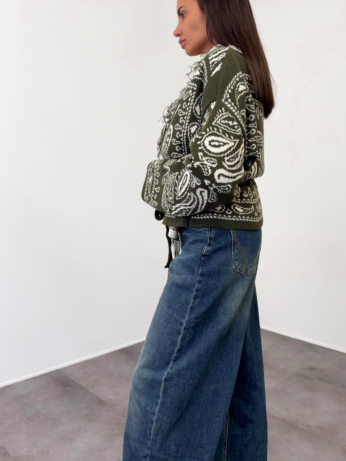 Cardigan Crop Azteco - Army Green - SAINTH