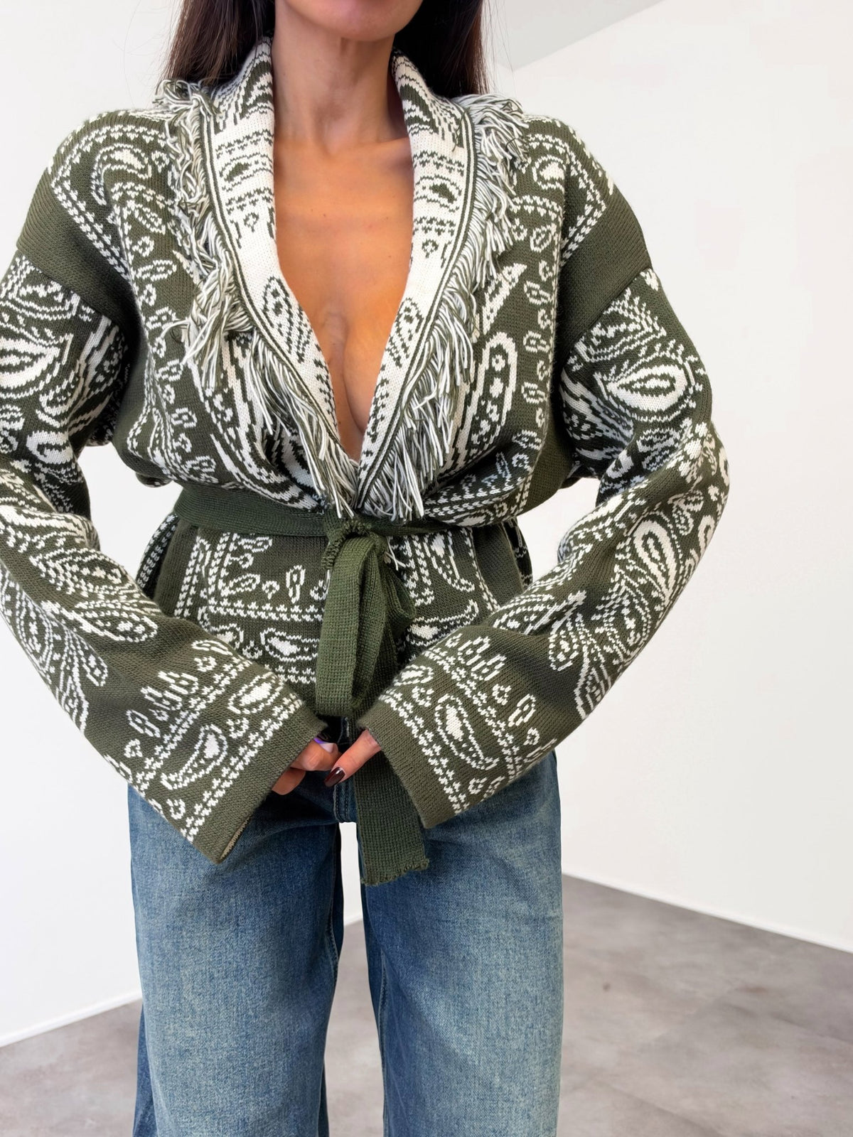 Cardigan Crop Azteco - Army Green - SAINTH