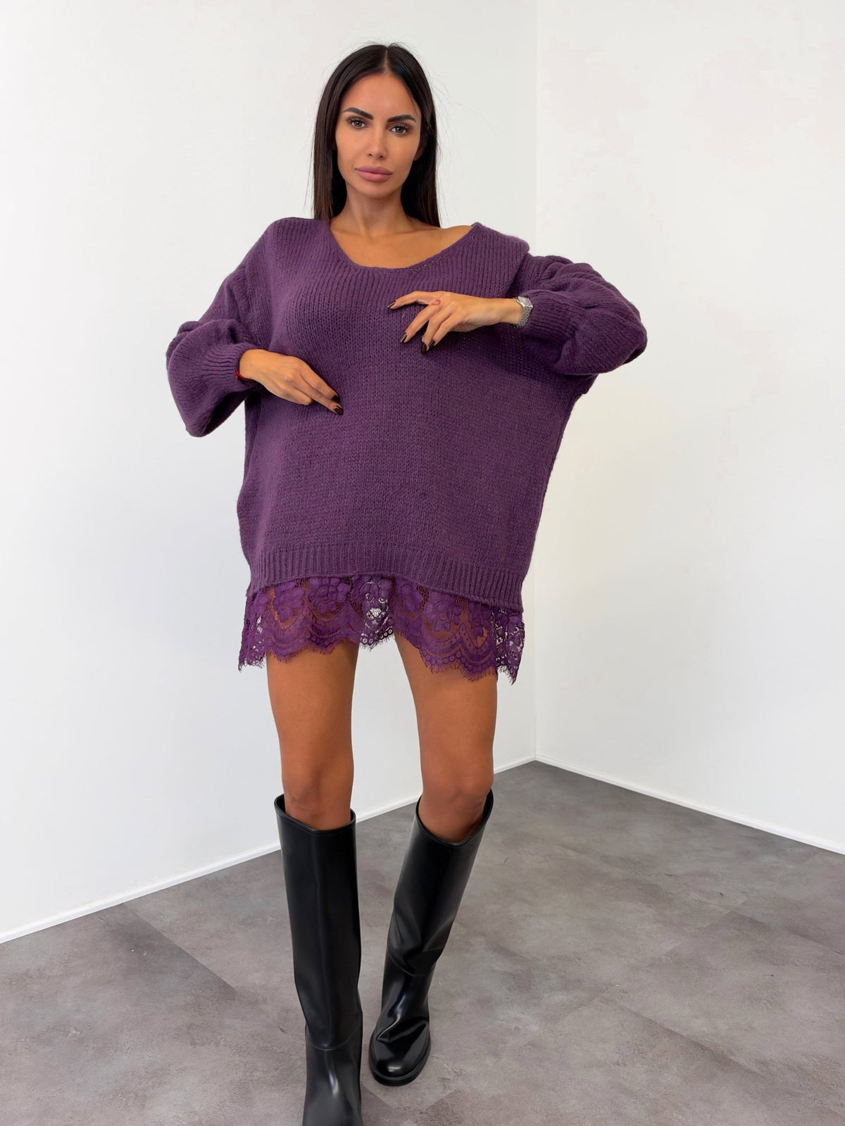 Abito Pull Ricamo - Viola - SAINTH