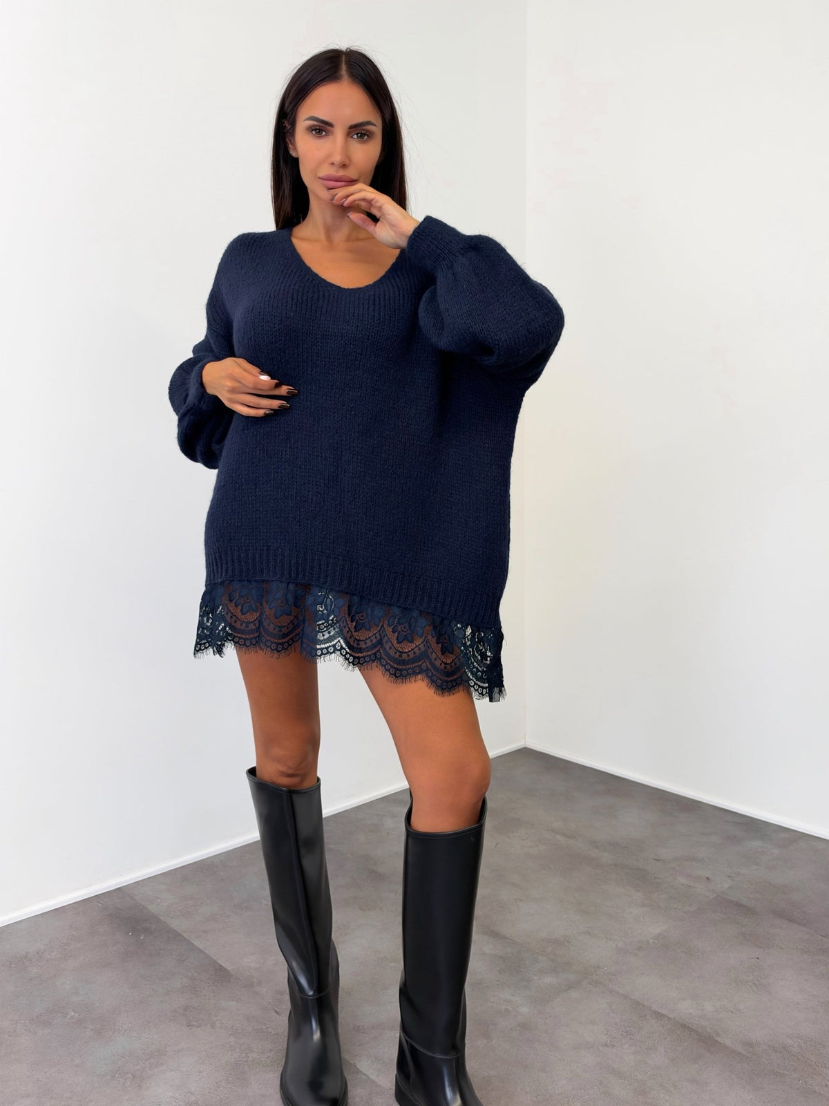 Abito Pull Ricamo - Blu - SAINTH
