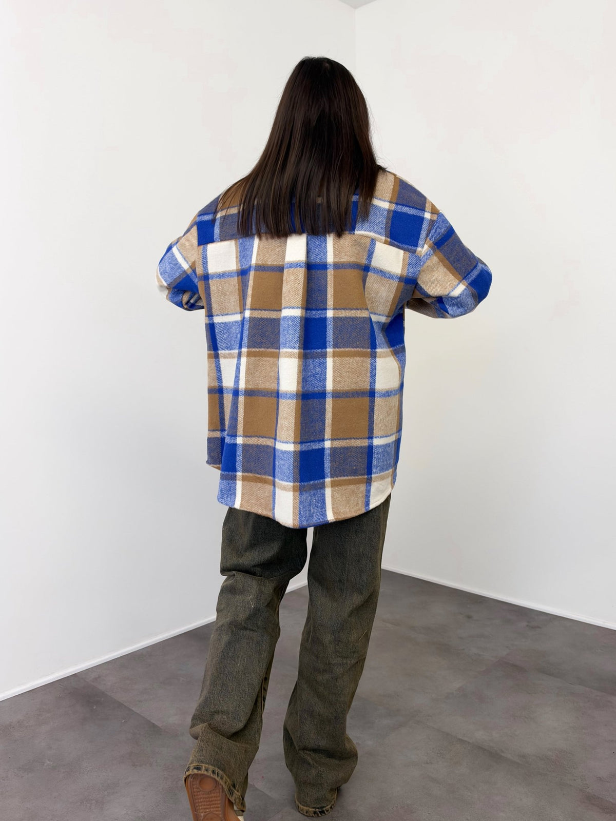 Maxi Camicia Quadri - Camel Blu - SAINTH