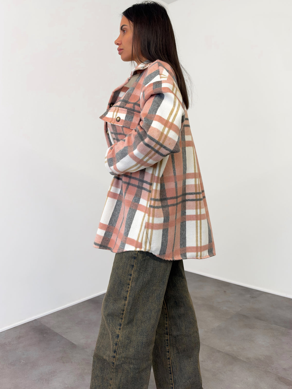Maxi Camicia Quadri - Cipria Burro