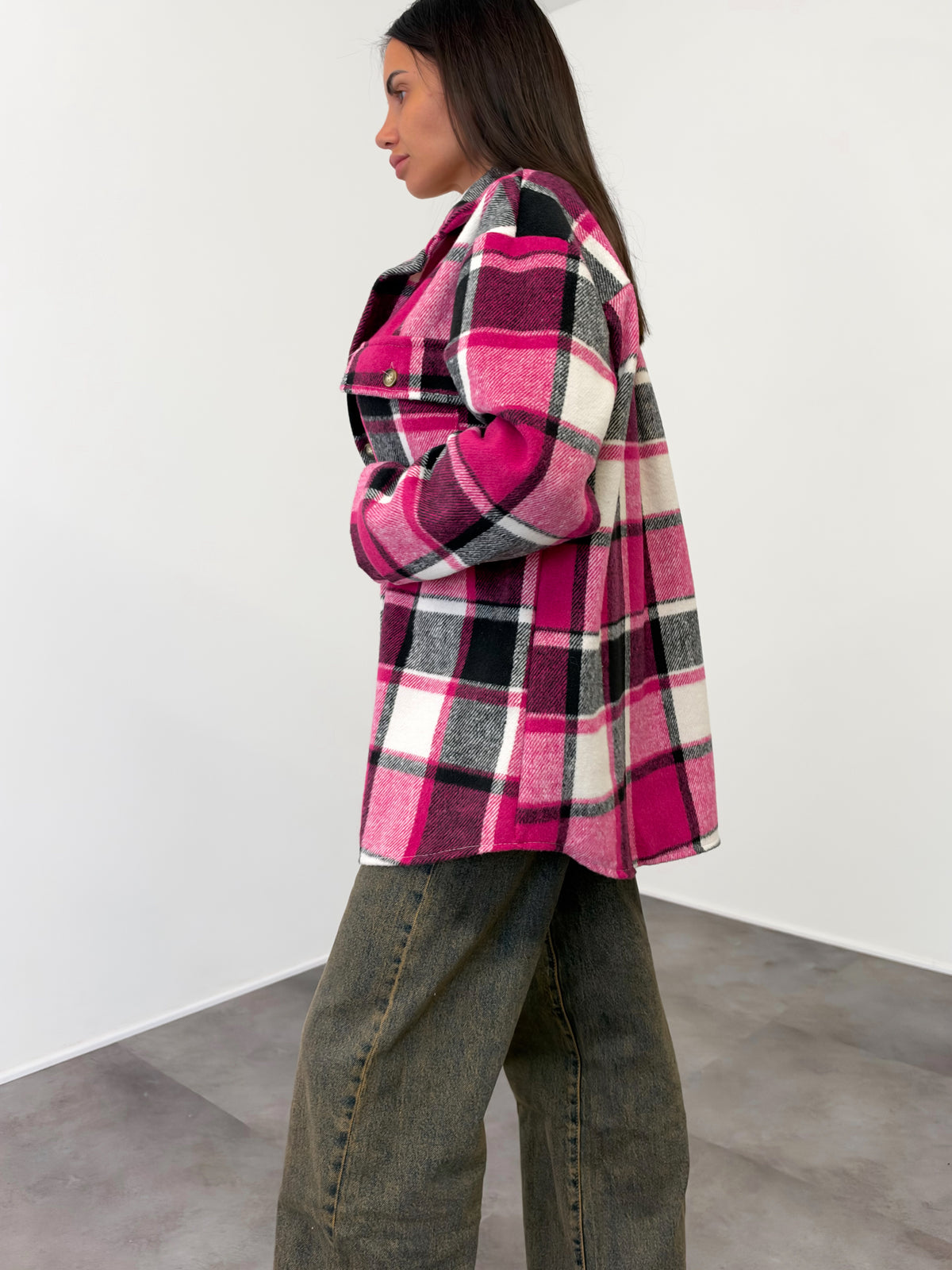Maxi Camicia Quadri - Fucsia Nera